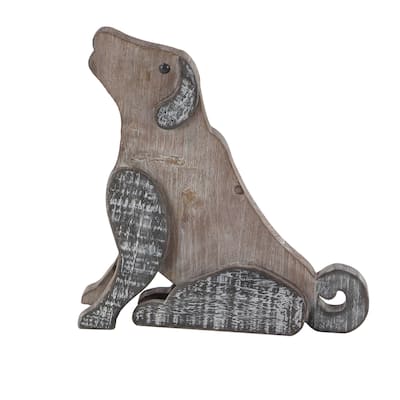 Farmhouse Black and Brown Wooden Sitting Dog Decorative Sculpture