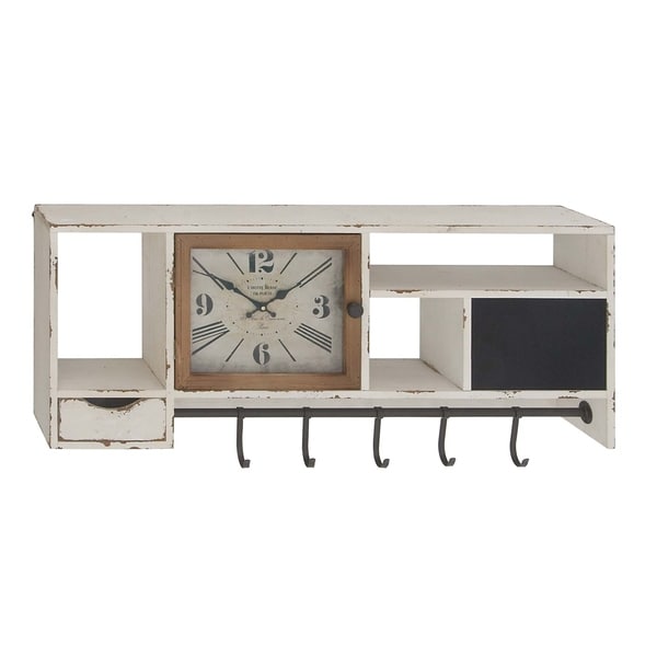 Rustic Wall Clock With Multi Purpose Shelves And Hooks Free Rustic Wall Clock With Multi Purpose Shelves And Hooks