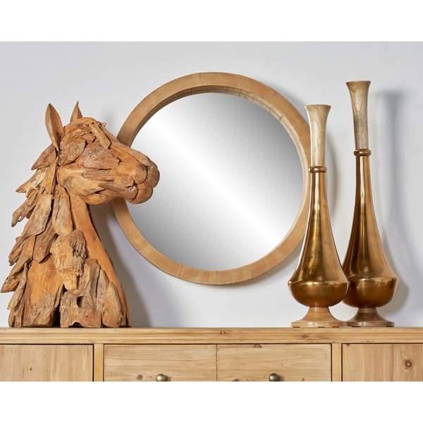 24 Inch Rustic Wooden Round Wall Mirror By Studio 350 Brown 24 Inch Rustic Wooden Round Wall Mirror By Studio 350 Brown