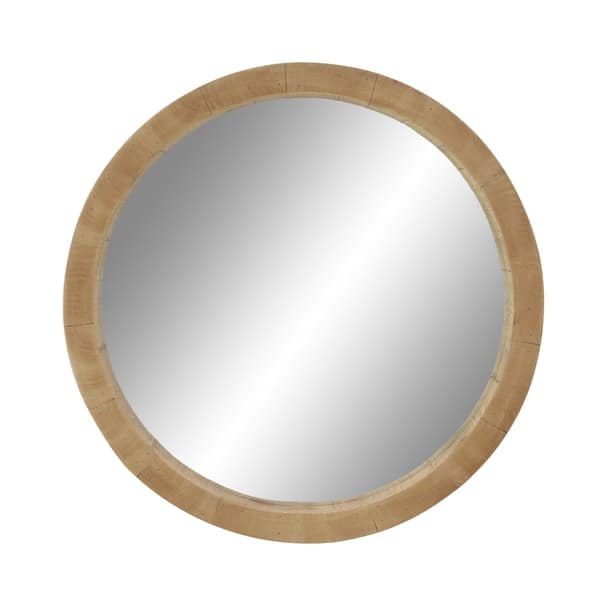 Rustic 24 Inch Round Brown Wooden Framed Wall Mirror By Brown Wooden Framed Wall Mirror