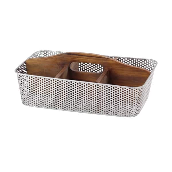 Modern Pierced Iron Tray Basket with Wooden Divider - Bed Bath & Beyond -  19565806