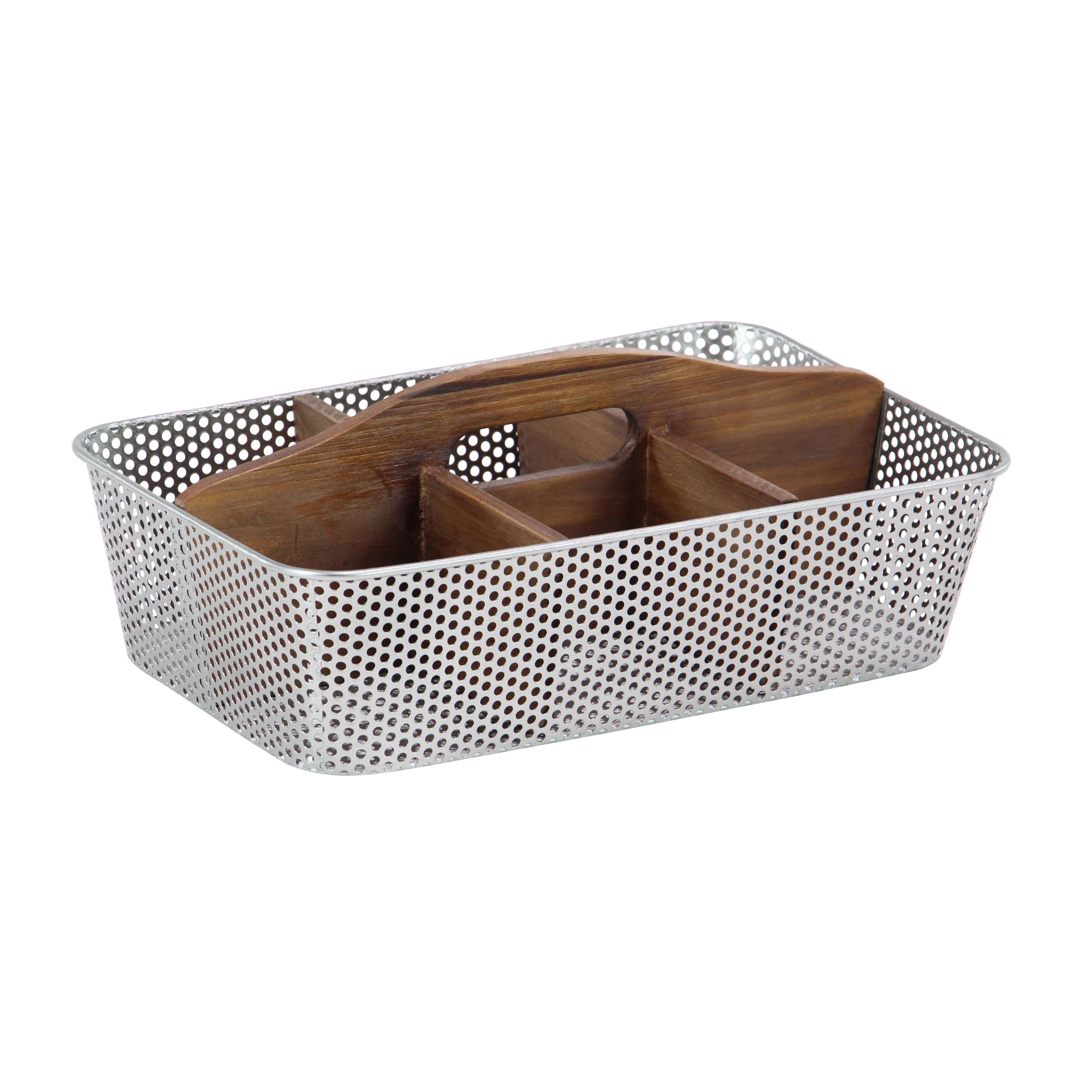 Modern Pierced Iron Tray Basket with Wooden Divider