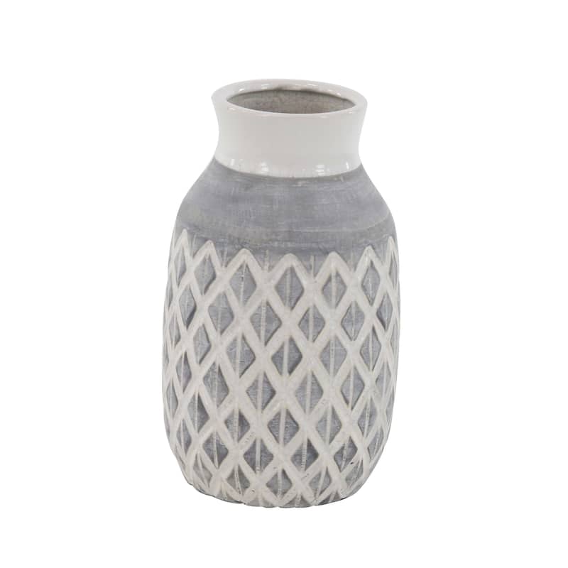 White Ceramic Decorative Vase with Diamond Pattern