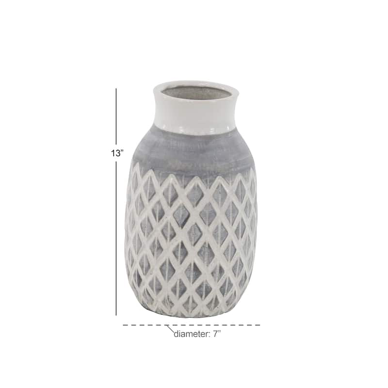 White Ceramic Decorative Vase with Diamond Pattern