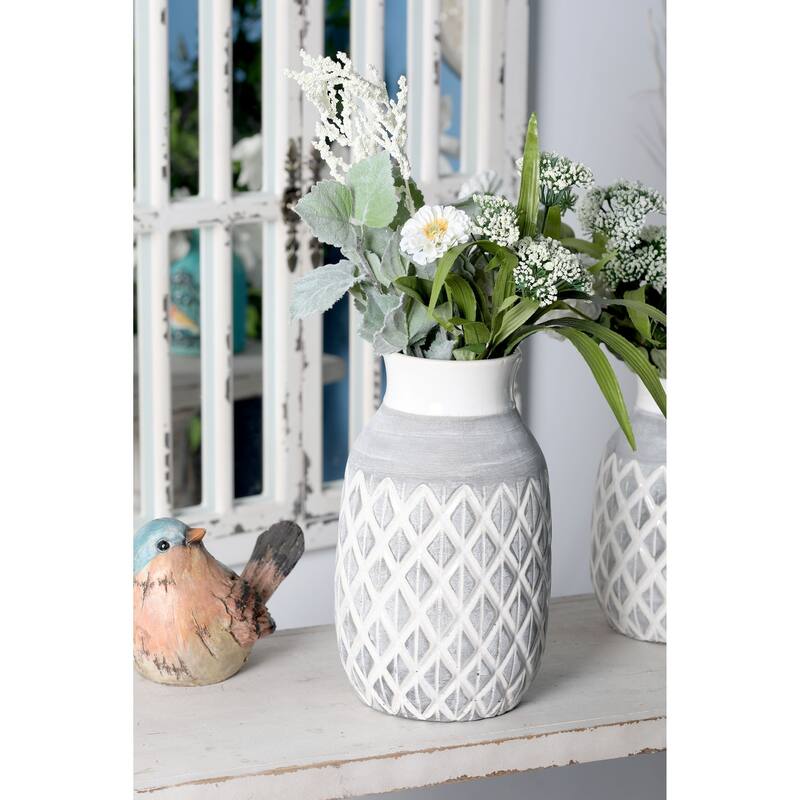 White Ceramic Decorative Vase with Diamond Pattern