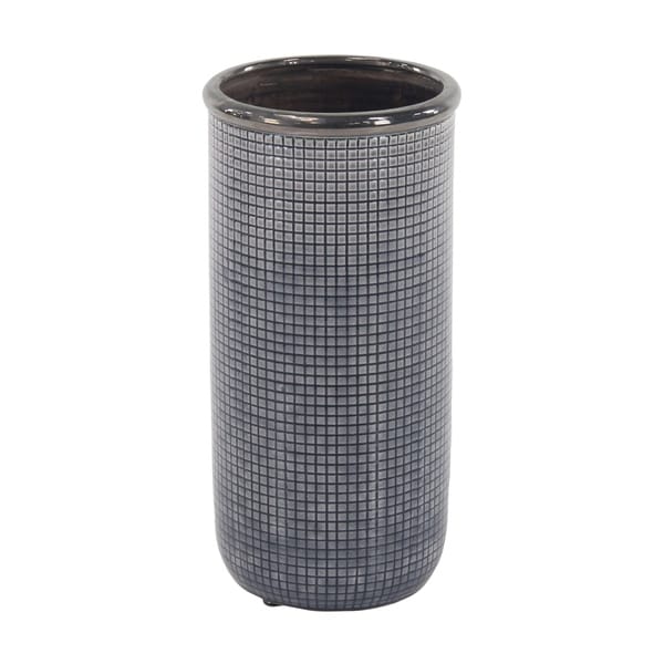 The Curated Nomad Mendota 16 inch Contemporary Ceramic Blue and Black Mesh-Inspired Vase