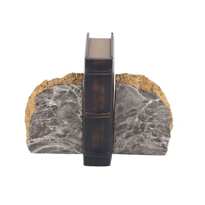 CosmoLiving by Cosmopolitan Gray Polystone Geode Decorative Bookends with Gold Detailing (Set of 2)