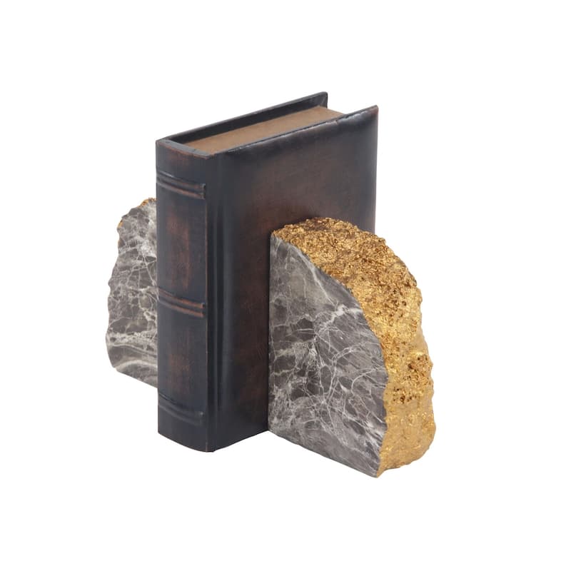 CosmoLiving by Cosmopolitan Gray Polystone Geode Decorative Bookends with Gold Detailing (Set of 2)
