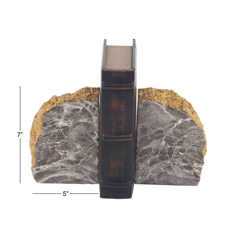 CosmoLiving by Cosmopolitan Gray Polystone Geode Decorative Bookends with Gold Detailing (Set of 2)