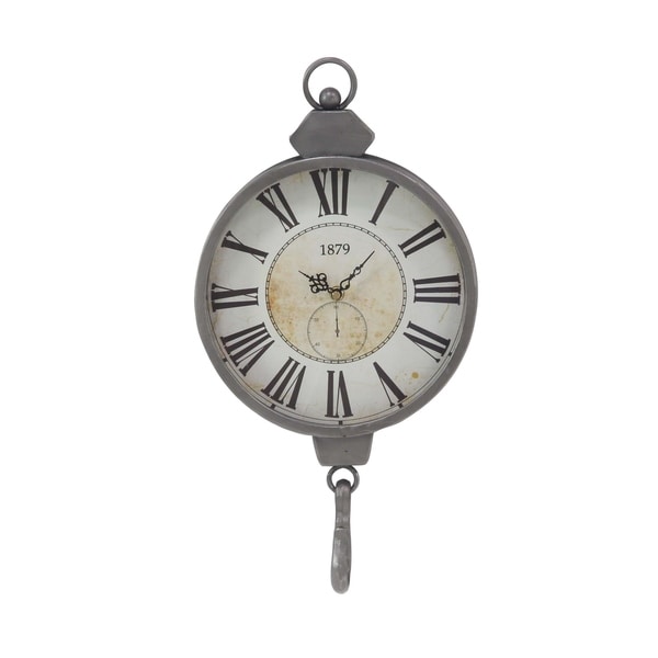 Copper Grove Chatfield Rustic Wood and Iron Vintage Wall Clock with Hook