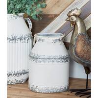 Set of 2 Farmhouse Square White Iron Milk Can Decor