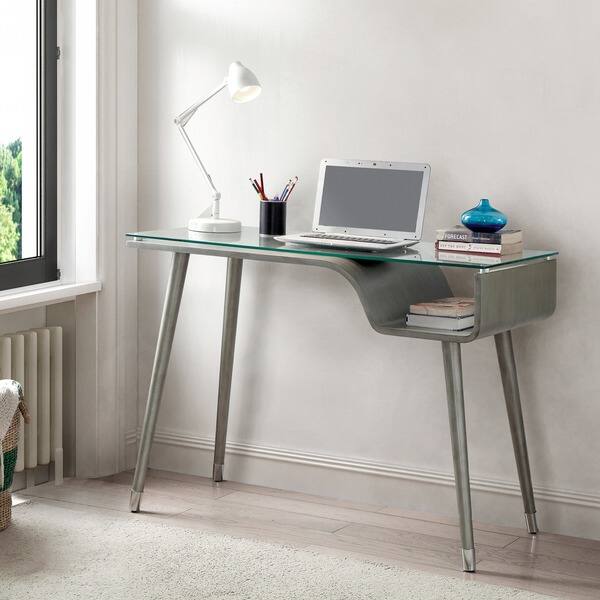 Furniture of America Minjo Modern 44-inch Glass Top Writing Desk with ...