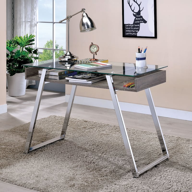 Furniture of America Buza Contemporary Chrome 43-inch Writing Desk