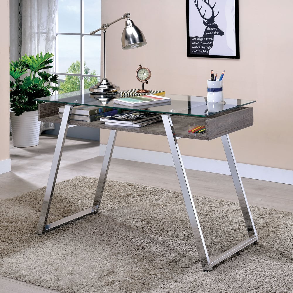 Furniture of America Buza Contemporary Chrome 43-inch Writing Desk
