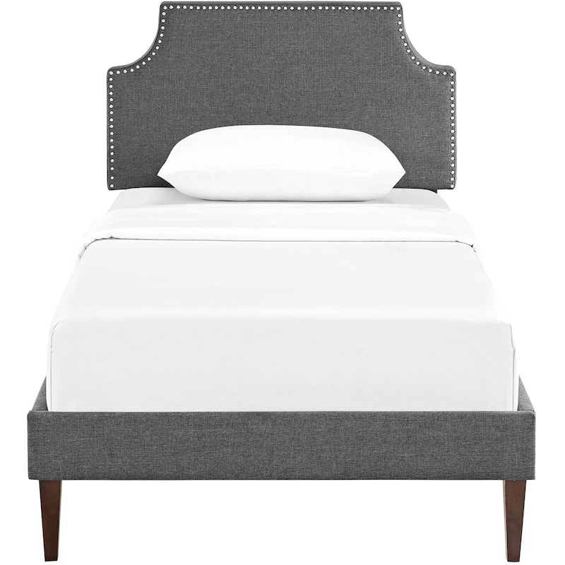 Corene Twin Platform Bed with Squared Tapered Legs - Wood/Upholstered - Grey
