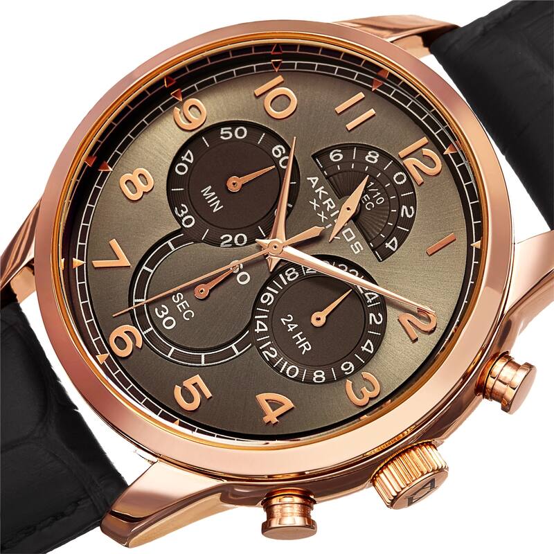 Akribos XXIV Men's Chronograph Classic Leather Strap Watch - Rose/Black