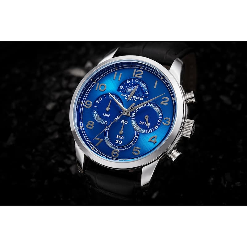 Akribos XXIV Men's Chronograph Classic Leather Strap Watch