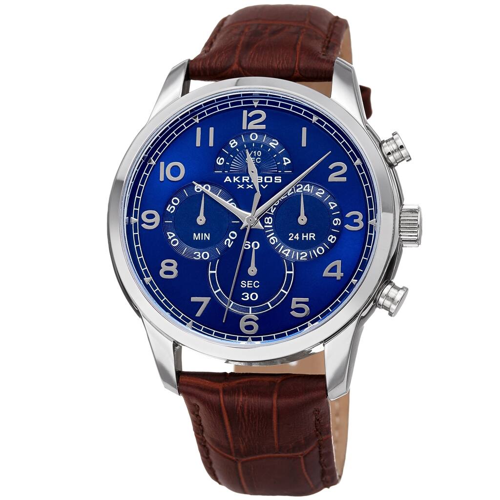 Akribos XXIV Men's Chronograph Classic Leather Strap Watch