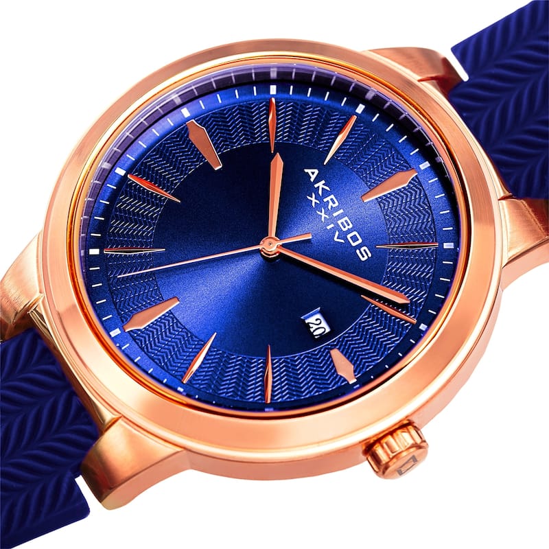 Akribos XXIV Men's Quartz Rose-Tone Blue Soft Silicone Strap Watch