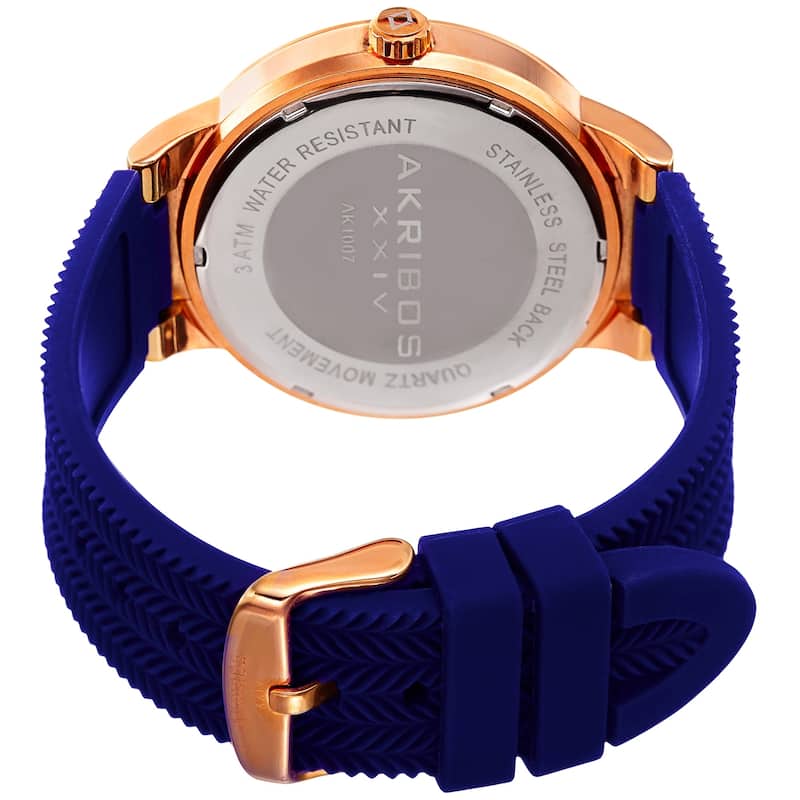 Akribos XXIV Men's Quartz Rose-Tone Blue Soft Silicone Strap Watch