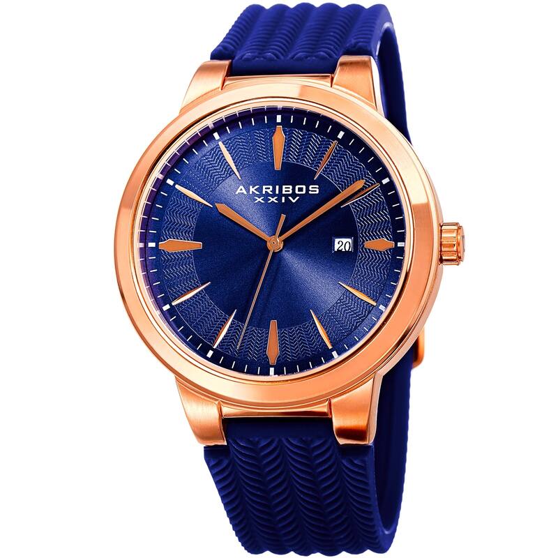 Akribos XXIV Men's Quartz Rose-Tone Blue Soft Silicone Strap Watch