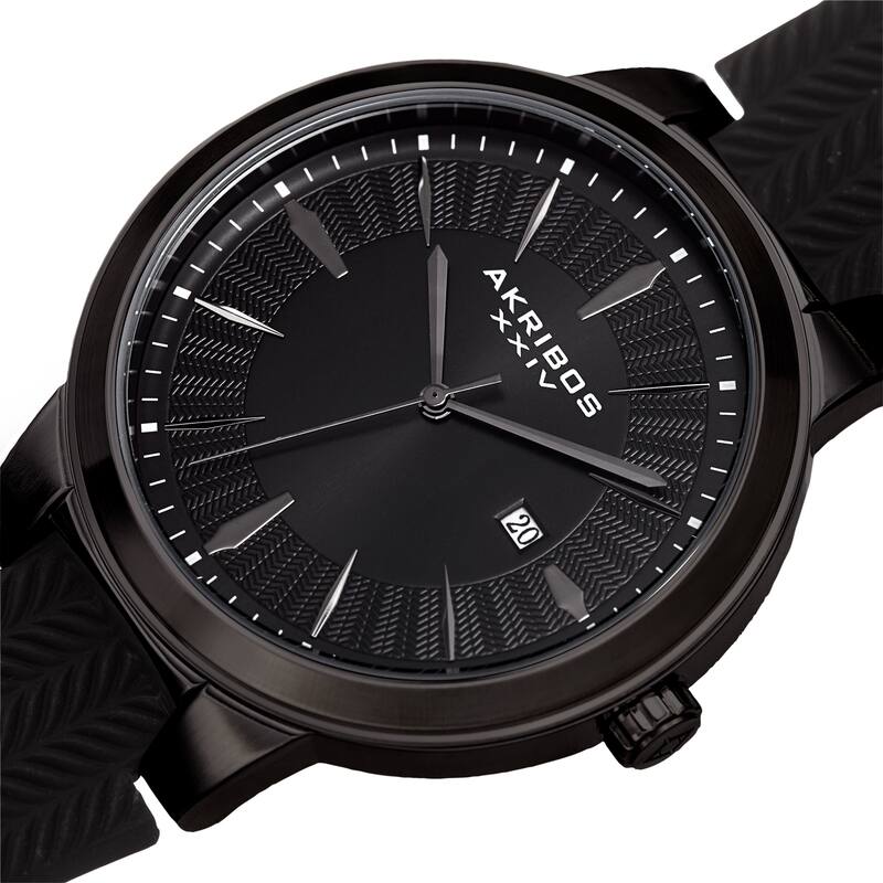 Akribos XXIV Men's Quartz Black Soft Silicone Strap Watch