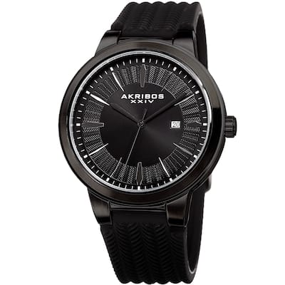 Akribos XXIV Men's Quartz Black Soft Silicone Strap Watch