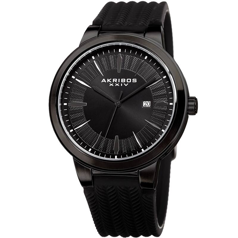 Akribos XXIV Men's Quartz Black Soft Silicone Strap Watch