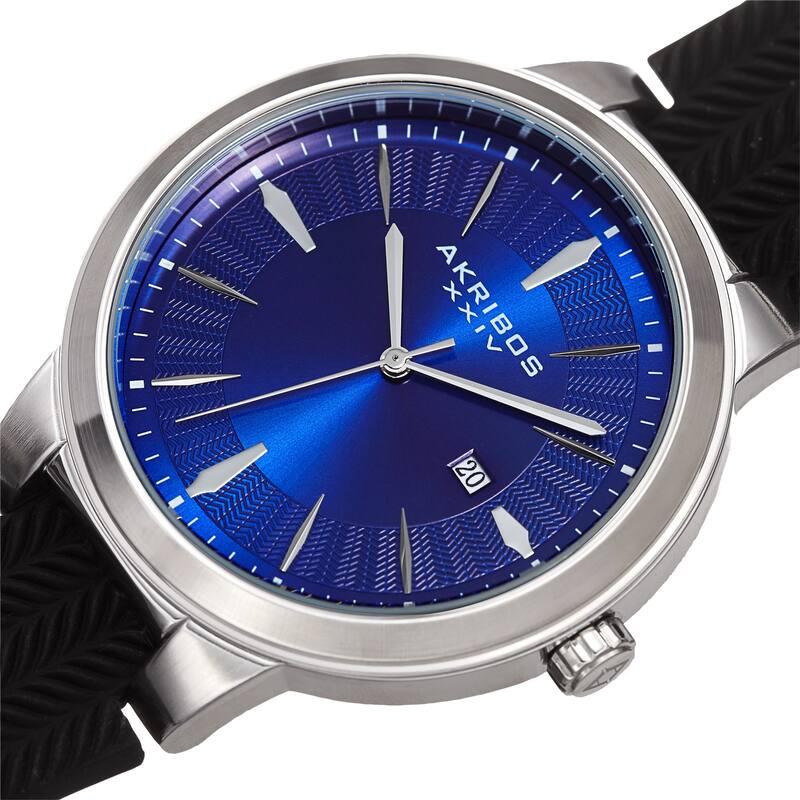 Akribos XXIV Men's Quartz Blue Black Soft Silicone Strap Watch