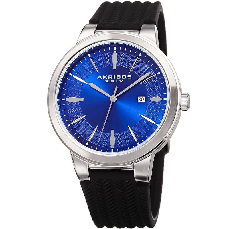 Akribos XXIV Men's Quartz Blue Black Soft Silicone Strap Watch