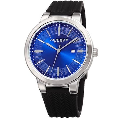 Akribos XXIV Men's Quartz Blue Black Soft Silicone Strap Watch