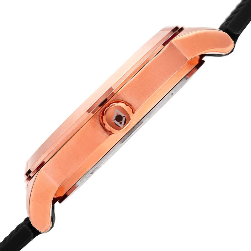 Akribos XXIV Men's Quartz Rose-Tone Black Soft Silicone Strap Watch