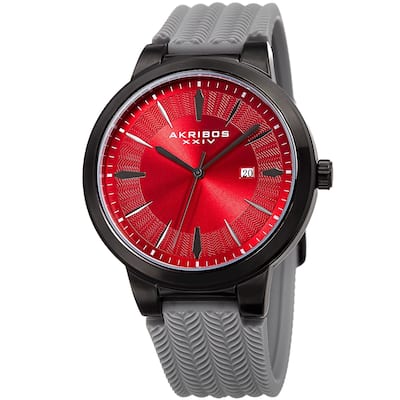 Akribos XXIV Men's Quartz Red Grey Soft Silicone Strap Watch