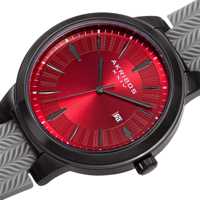 Akribos XXIV Men's Quartz Red Grey Soft Silicone Strap Watch
