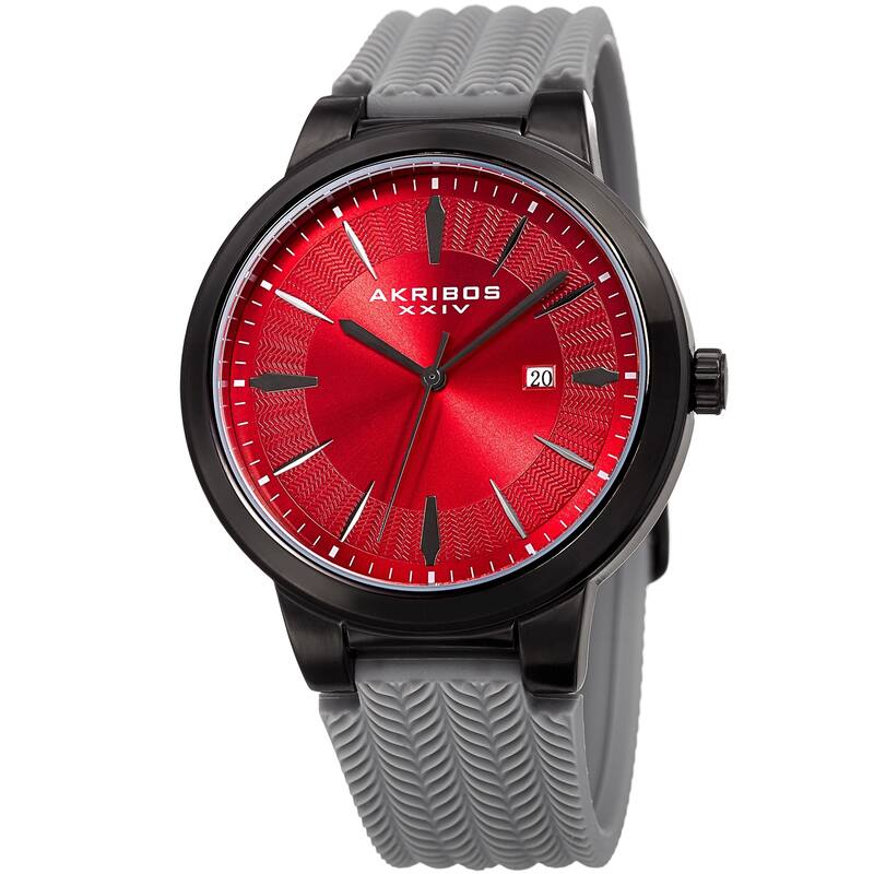 Akribos XXIV Men's Quartz Red Grey Soft Silicone Strap Watch