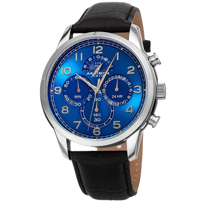 Akribos XXIV Men's Chronograph Classic Blue Black Leather Strap Watch