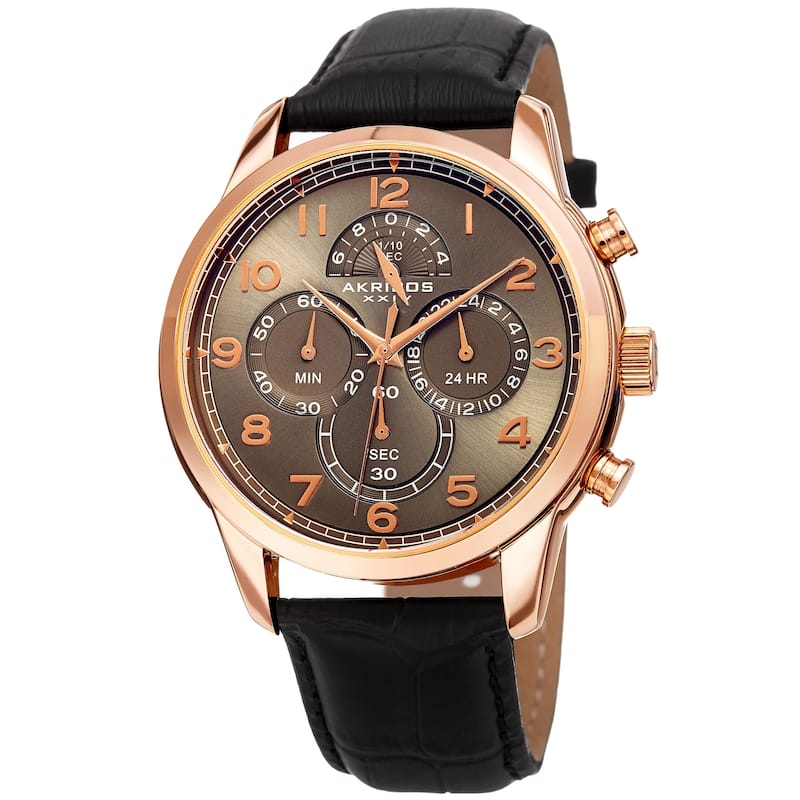 Akribos XXIV Men's Chronograph Classic Black Leather Strap Watch