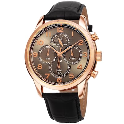 Akribos XXIV Men's Chronograph Classic Black Leather Strap Watch