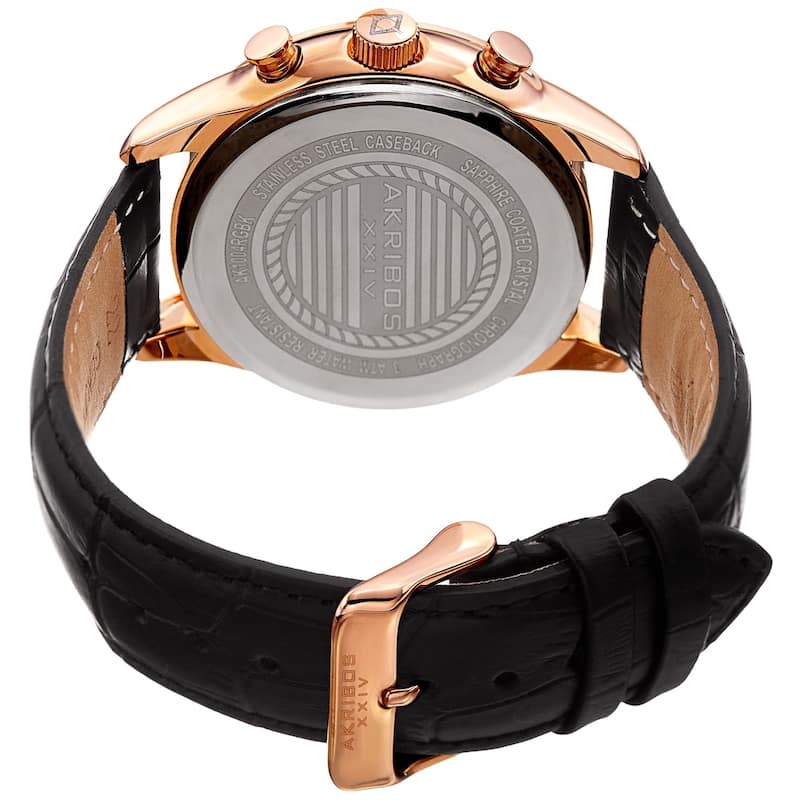 Akribos XXIV Men's Chronograph Classic Black Leather Strap Watch