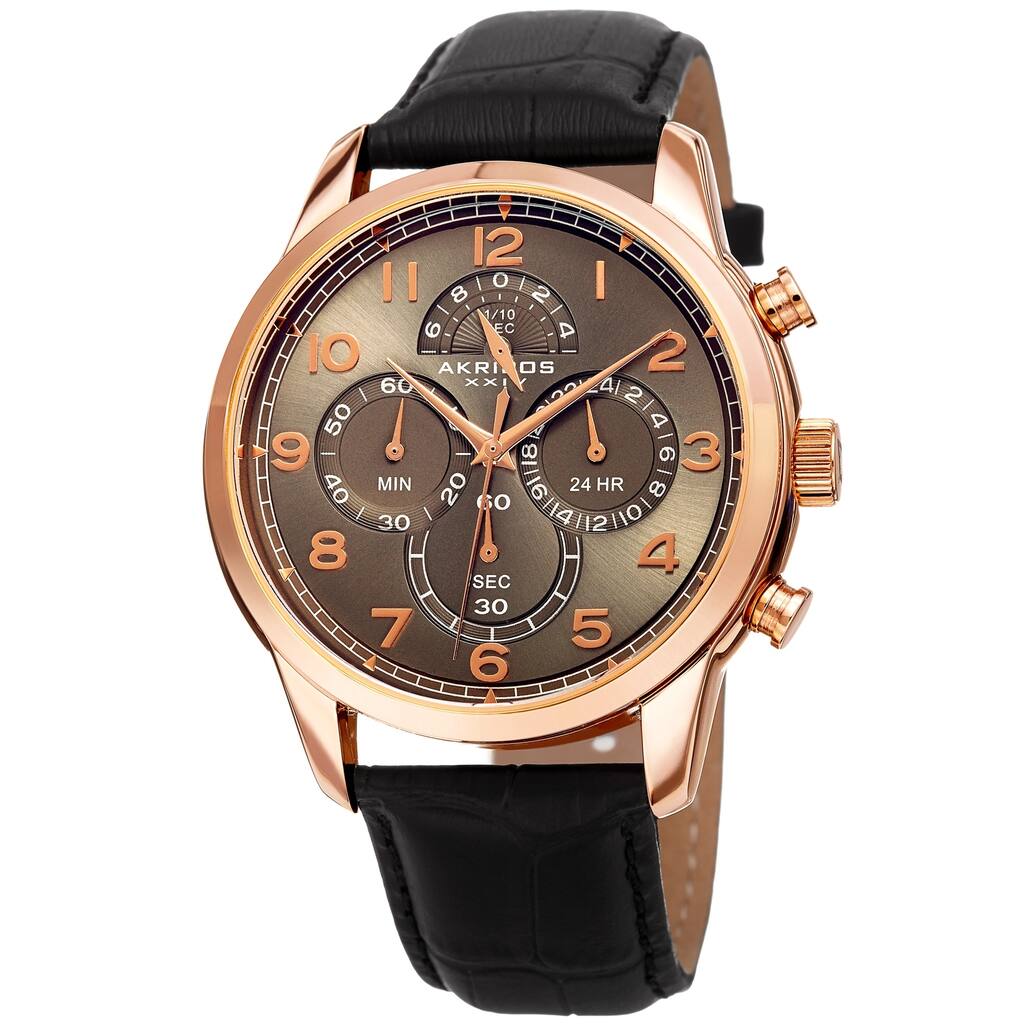 Akribos XXIV Men's Chronograph Classic Black Leather Strap Watch