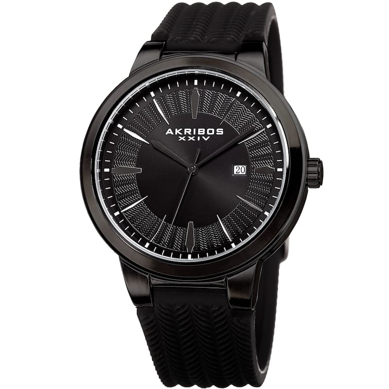 Akribos XXIV Men's Quartz Soft Silicone Strap Watch - Black - Black - Black