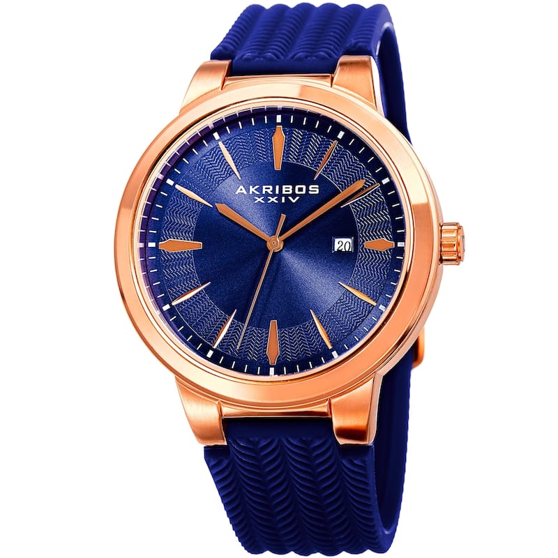 Akribos XXIV Men's Quartz Soft Silicone Strap Watch - Purple - Rose-Tone - Purple