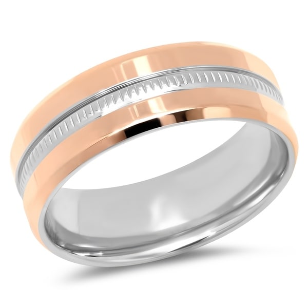 Steeltime Men's Rose Gold Tone Stainless Steel Band Ring with Stainless Steel Inlay. Opens flyout.