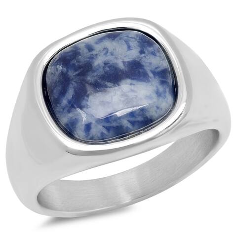 Steeltime Men's Stainless Steel Diluted Blue Agate Ring in 2 Colors