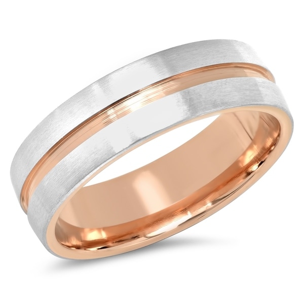 Steeltime Men's Stainless Steel Matte Band Ring with Rose Gold Tone Stainless Steel Inlay. Opens flyout.