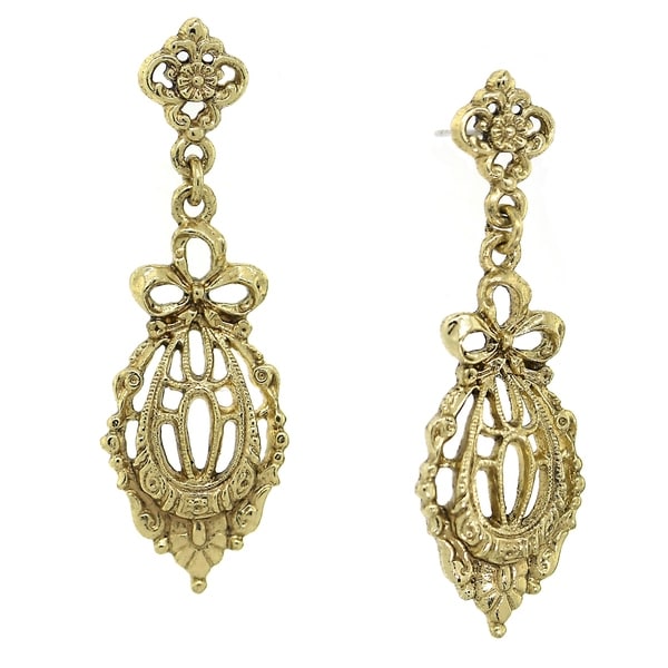 Downton Abbey Gold Tone Belle Epoch Bow Filigree Drop Earrings Downton Abbey Gold Tone Belle Epoch Bow Filigree Drop Earrings