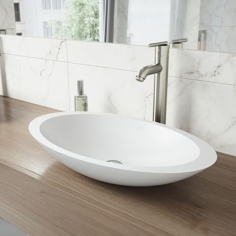 VIGO Wisteria Matte Stone Vessel Bathroom Sink and Seville Faucet Set