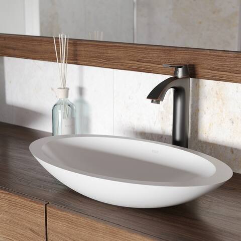 VIGO Wisteria Matte Stone Vessel Bathroom Sink and Linus Faucet Set