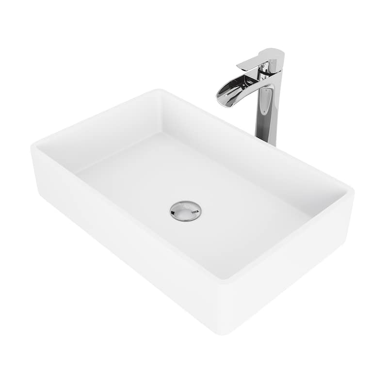 VIGO Magnolia Matte Stone Vessel Bathroom Sink and Niko Faucet Set