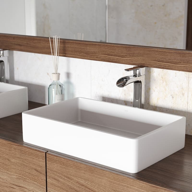 VIGO Magnolia Matte Stone Vessel Bathroom Sink and Niko Faucet Set